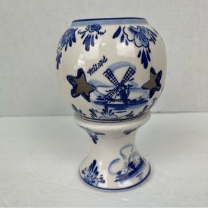 DELFT-hand painted blue & white Holland windmill ceramic tea light candle set